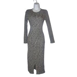Sage The Label Gray Space-Dye LS Ribbed Knit Maxi Sheath Dress Stretchy S NWOT
